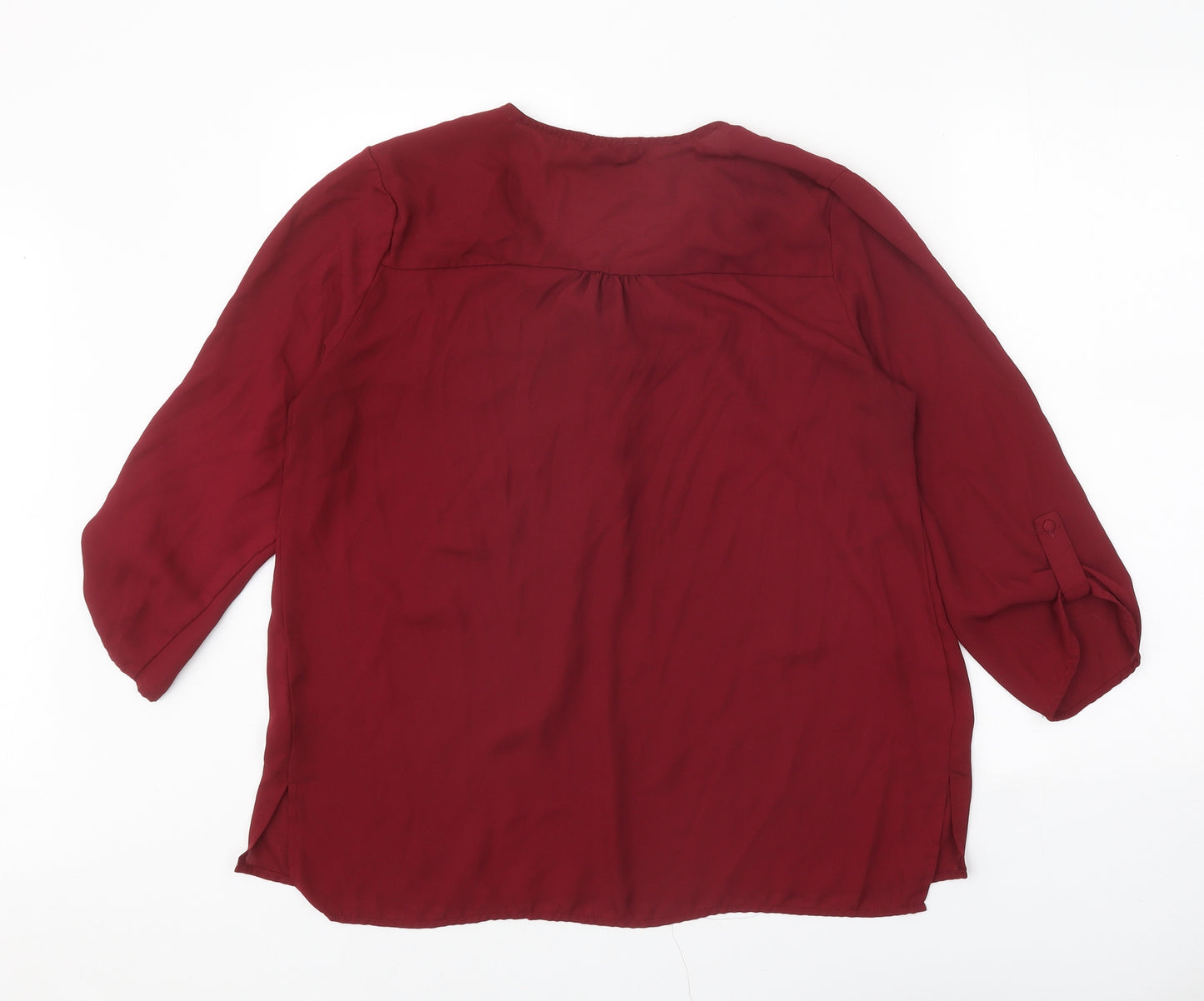 Primark Womens Red Polyester Basic Blouse Size 14 V-Neck