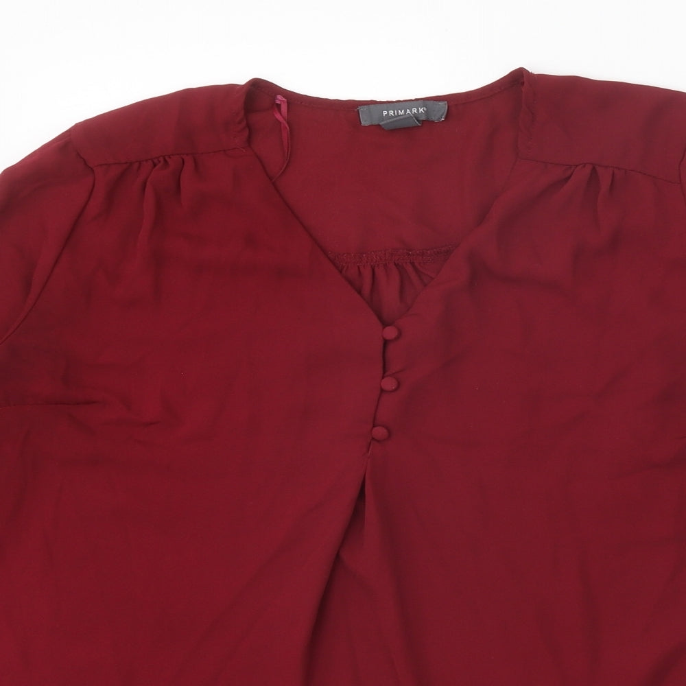 Primark Womens Red Polyester Basic Blouse Size 14 V-Neck