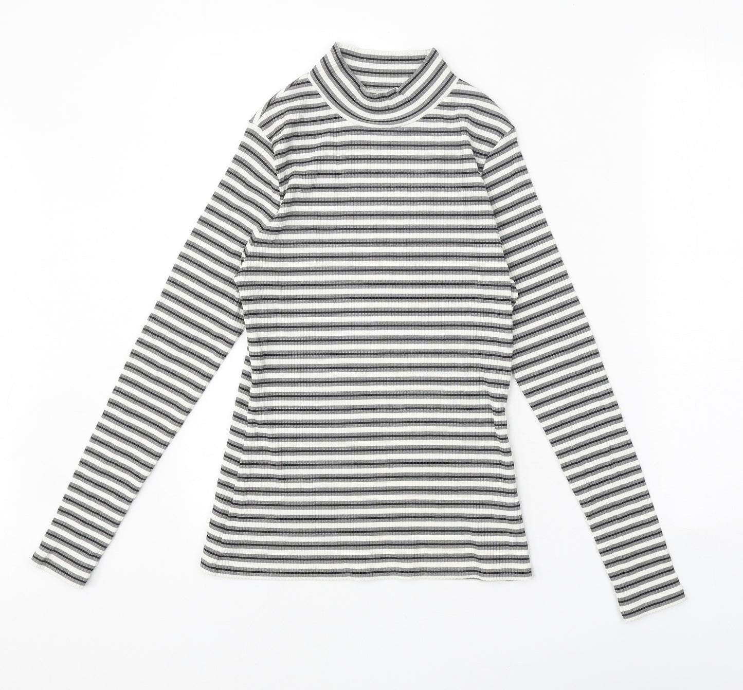Karen Millen Womens Grey Striped Viscose Basic T-Shirt Size 12 Mock Neck