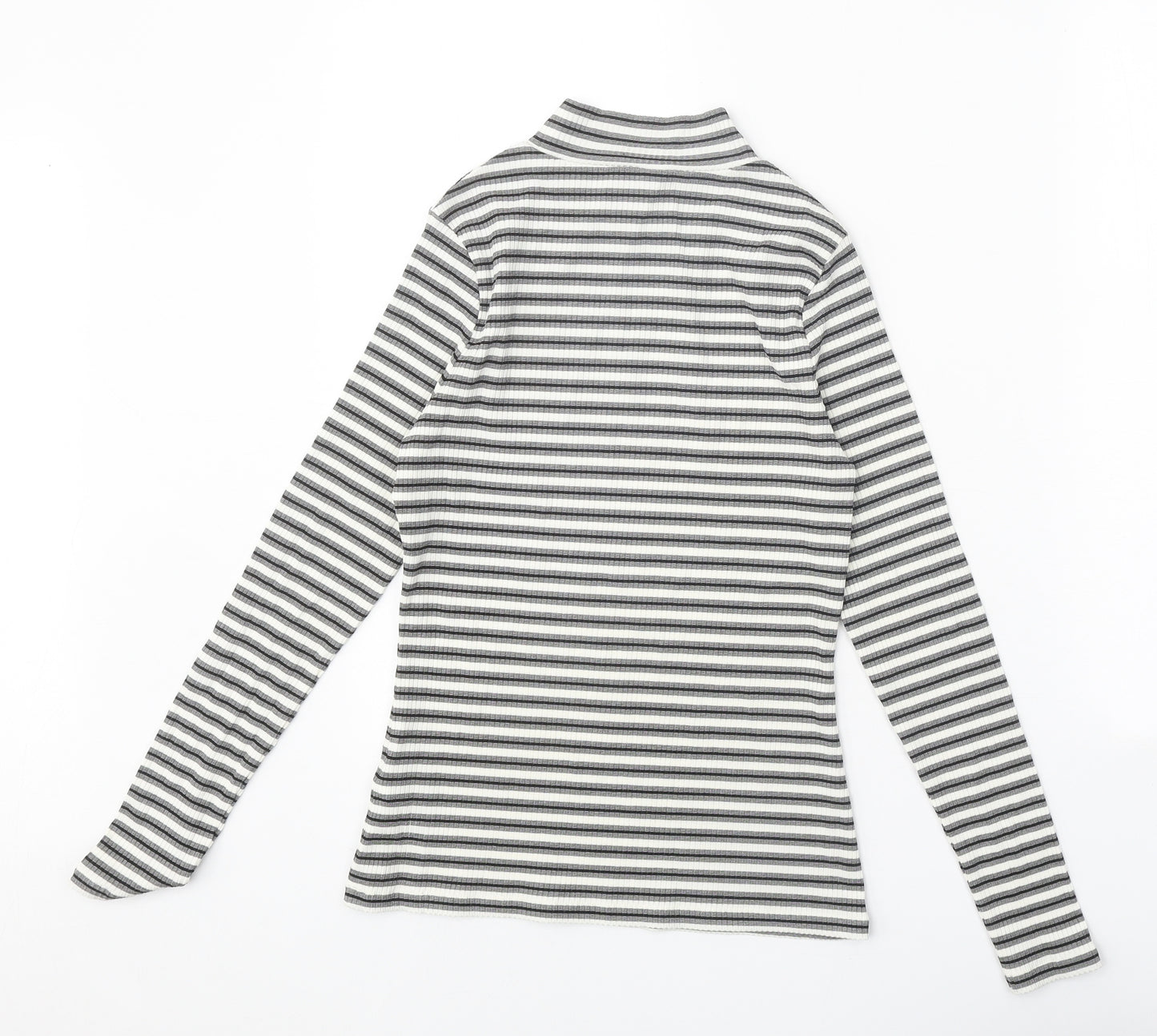 Karen Millen Womens Grey Striped Viscose Basic T-Shirt Size 12 Mock Neck