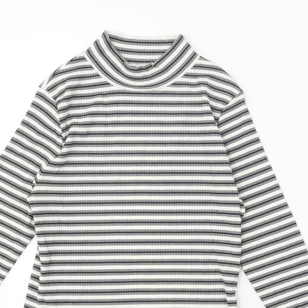 Karen Millen Womens Grey Striped Viscose Basic T-Shirt Size 12 Mock Neck
