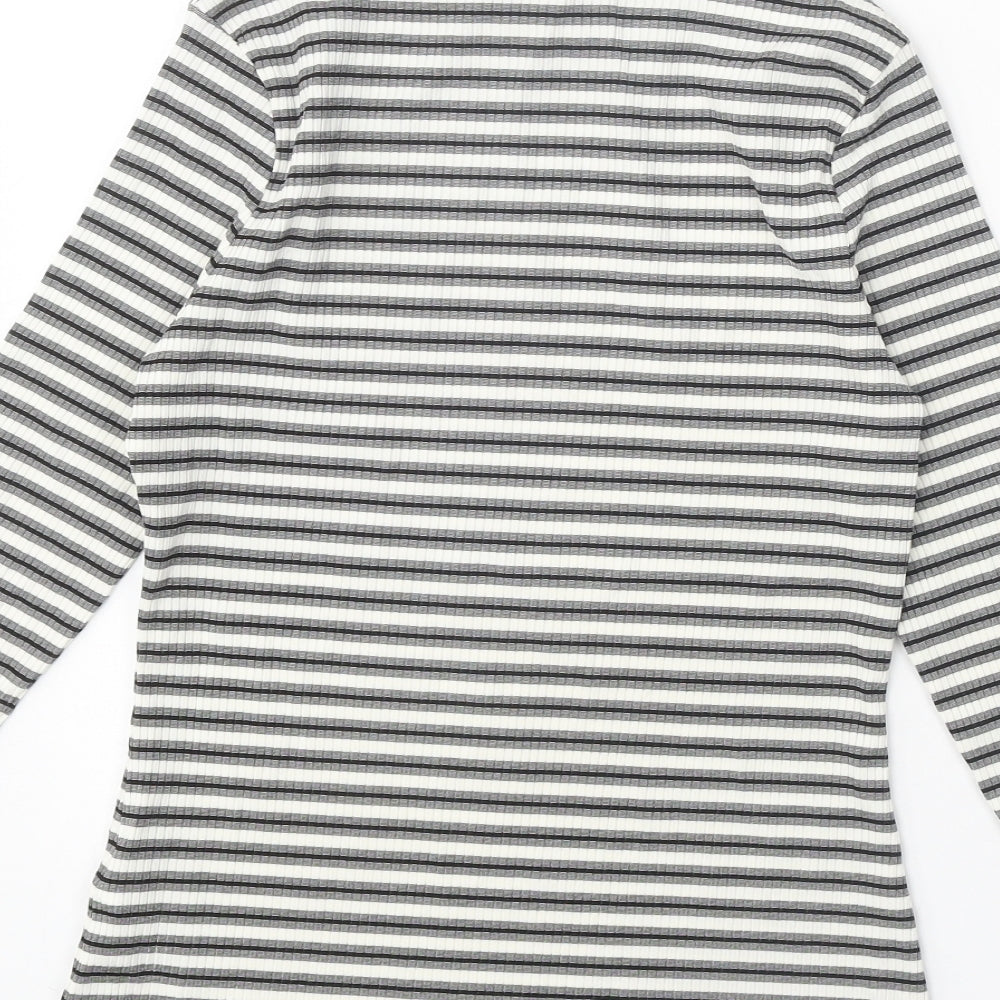 Karen Millen Womens Grey Striped Viscose Basic T-Shirt Size 12 Mock Neck