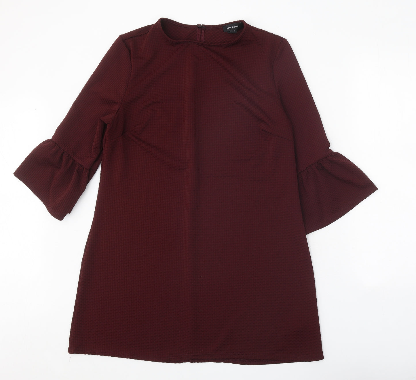New Look Womens Brown Polyester Shift Size 16 Boat Neck Button - Bell Sleeve