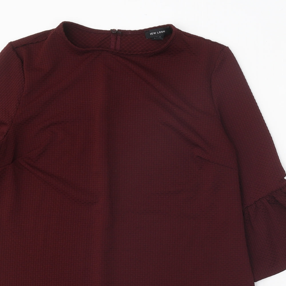 New Look Womens Brown Polyester Shift Size 16 Boat Neck Button - Bell Sleeve
