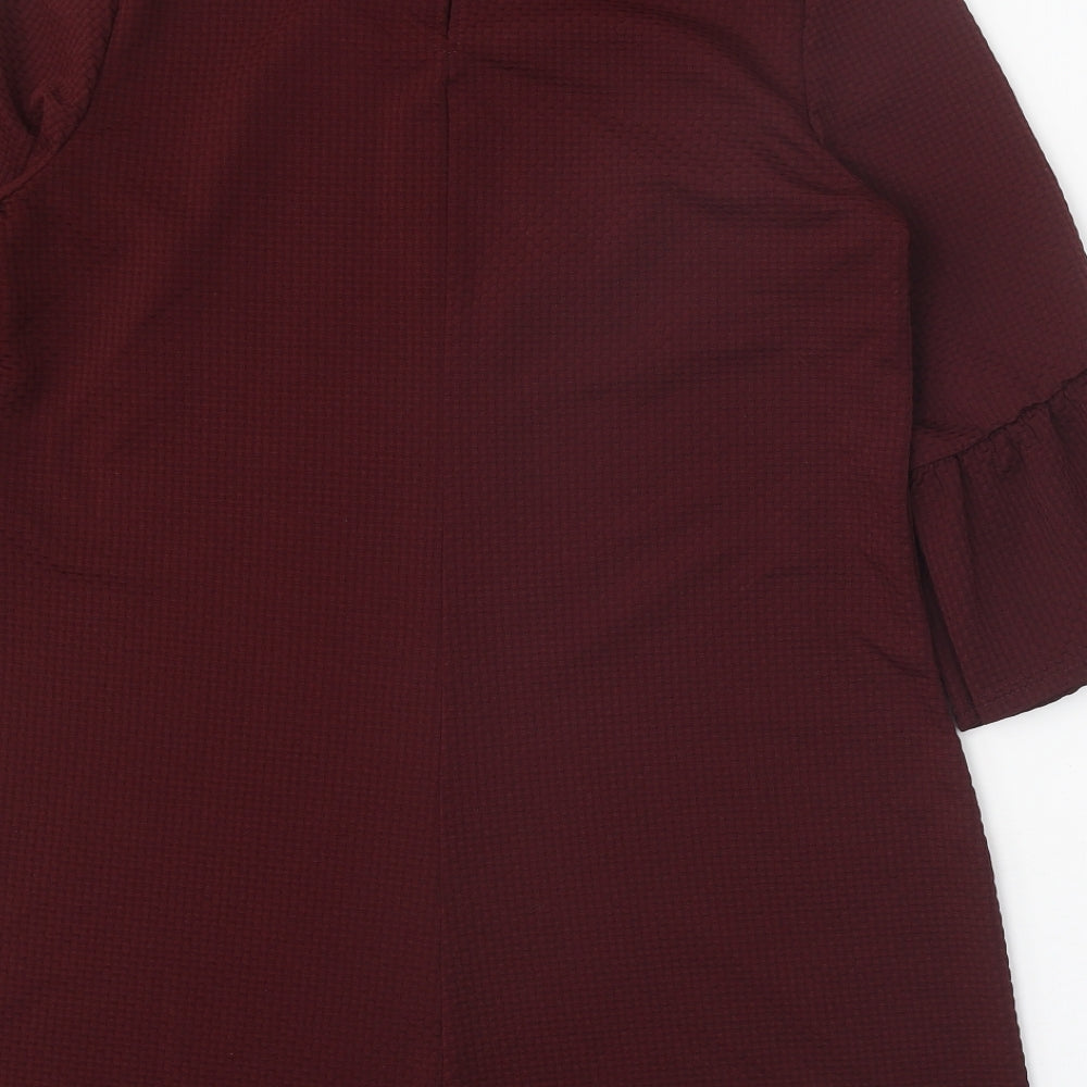New Look Womens Brown Polyester Shift Size 16 Boat Neck Button - Bell Sleeve