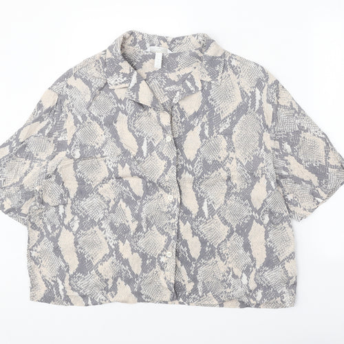 H&M Womens Grey Geometric Viscose Basic Button-Up Size L Collared