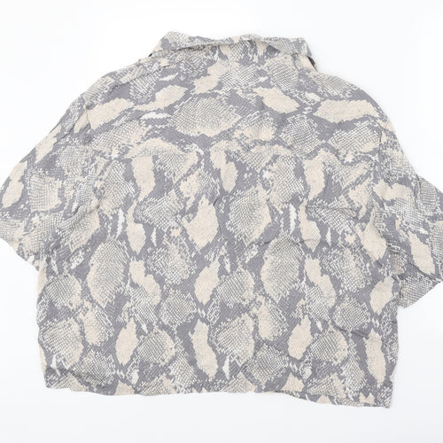 H&M Womens Grey Geometric Viscose Basic Button-Up Size L Collared