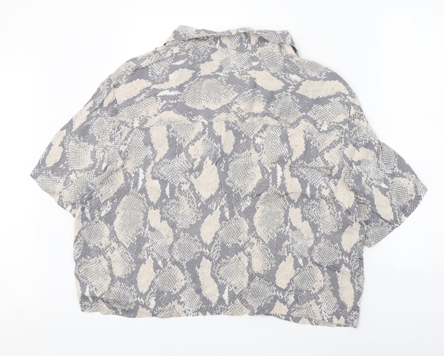 H&M Womens Grey Geometric Viscose Basic Button-Up Size L Collared