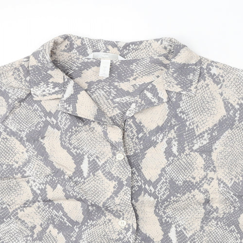 H&M Womens Grey Geometric Viscose Basic Button-Up Size L Collared