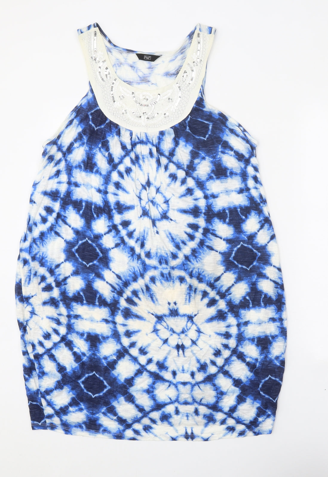 F&F Womens Blue Geometric Viscose Shift Size 14 Scoop Neck Pullover - Tie Dye Slouch