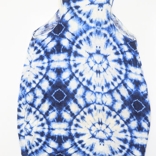 F&F Womens Blue Geometric Viscose Shift Size 14 Scoop Neck Pullover - Tie Dye Slouch