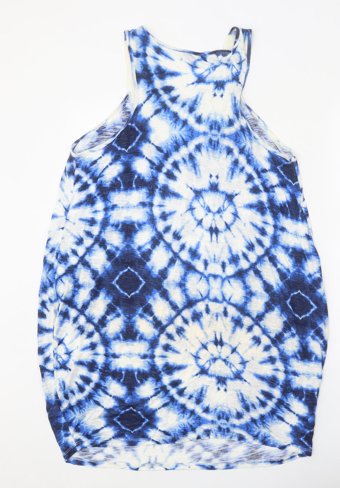 F&F Womens Blue Geometric Viscose Shift Size 14 Scoop Neck Pullover - Tie Dye Slouch