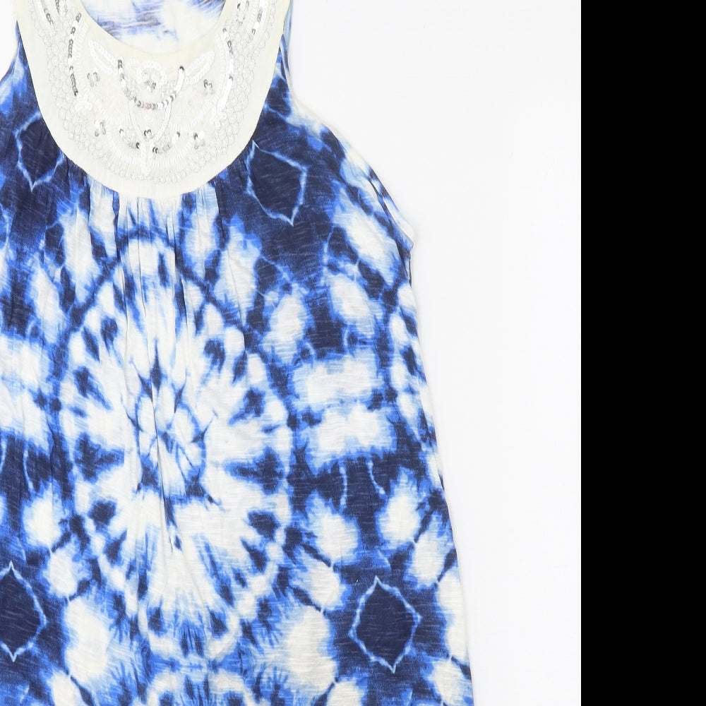 F&F Womens Blue Geometric Viscose Shift Size 14 Scoop Neck Pullover - Tie Dye Slouch