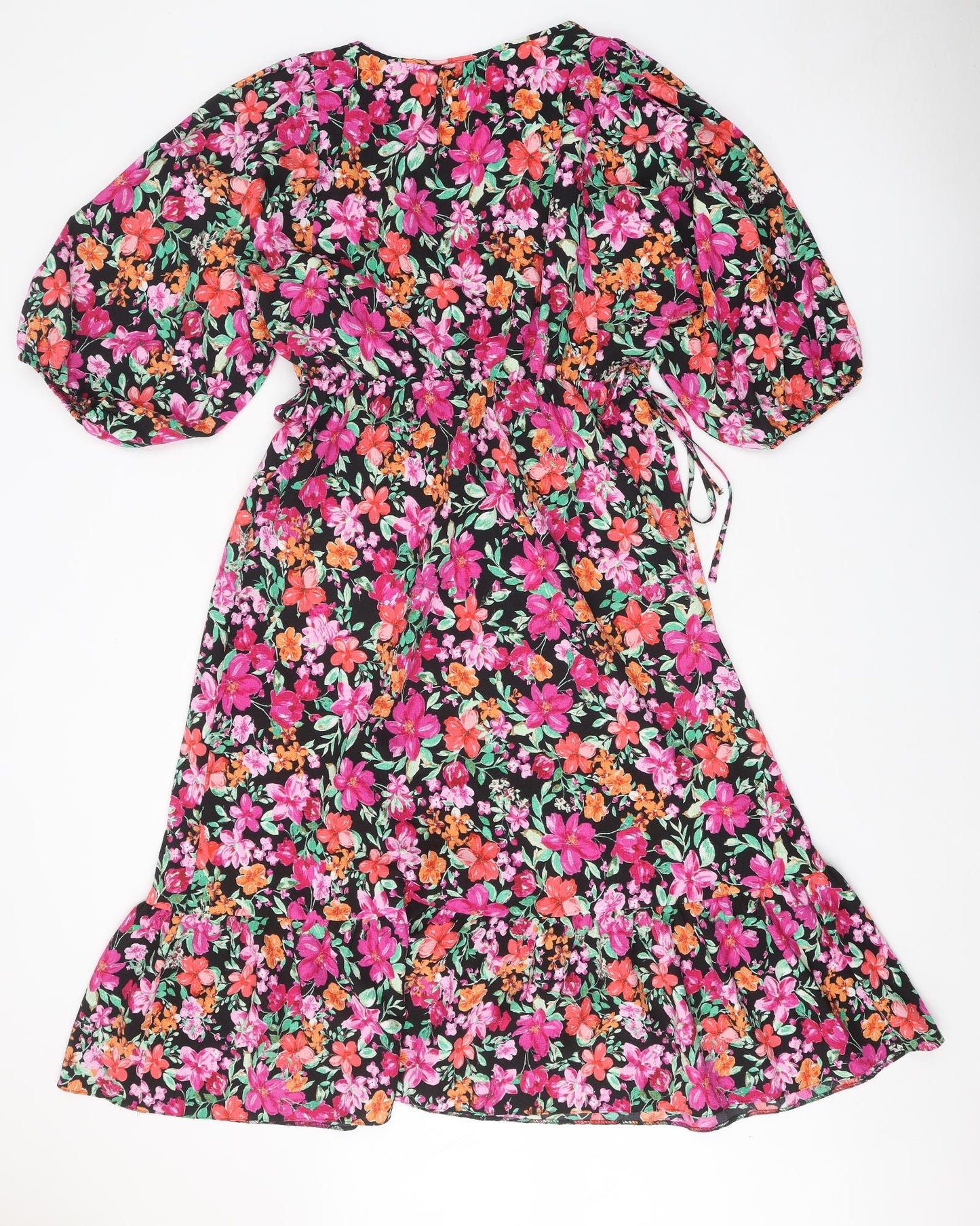 George Womens Black Floral Polyester A-Line Size 12 V-Neck Tie - Side Tie Detail