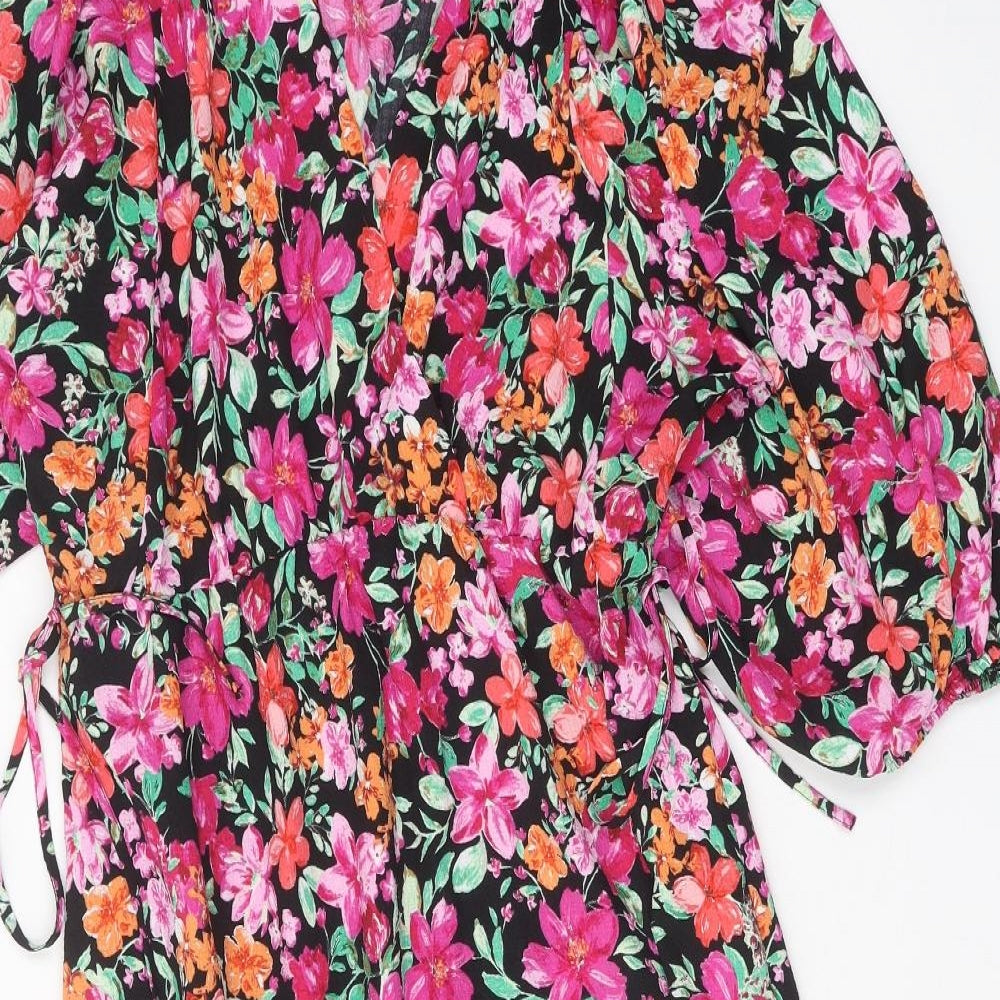 George Womens Black Floral Polyester A-Line Size 12 V-Neck Tie - Side Tie Detail