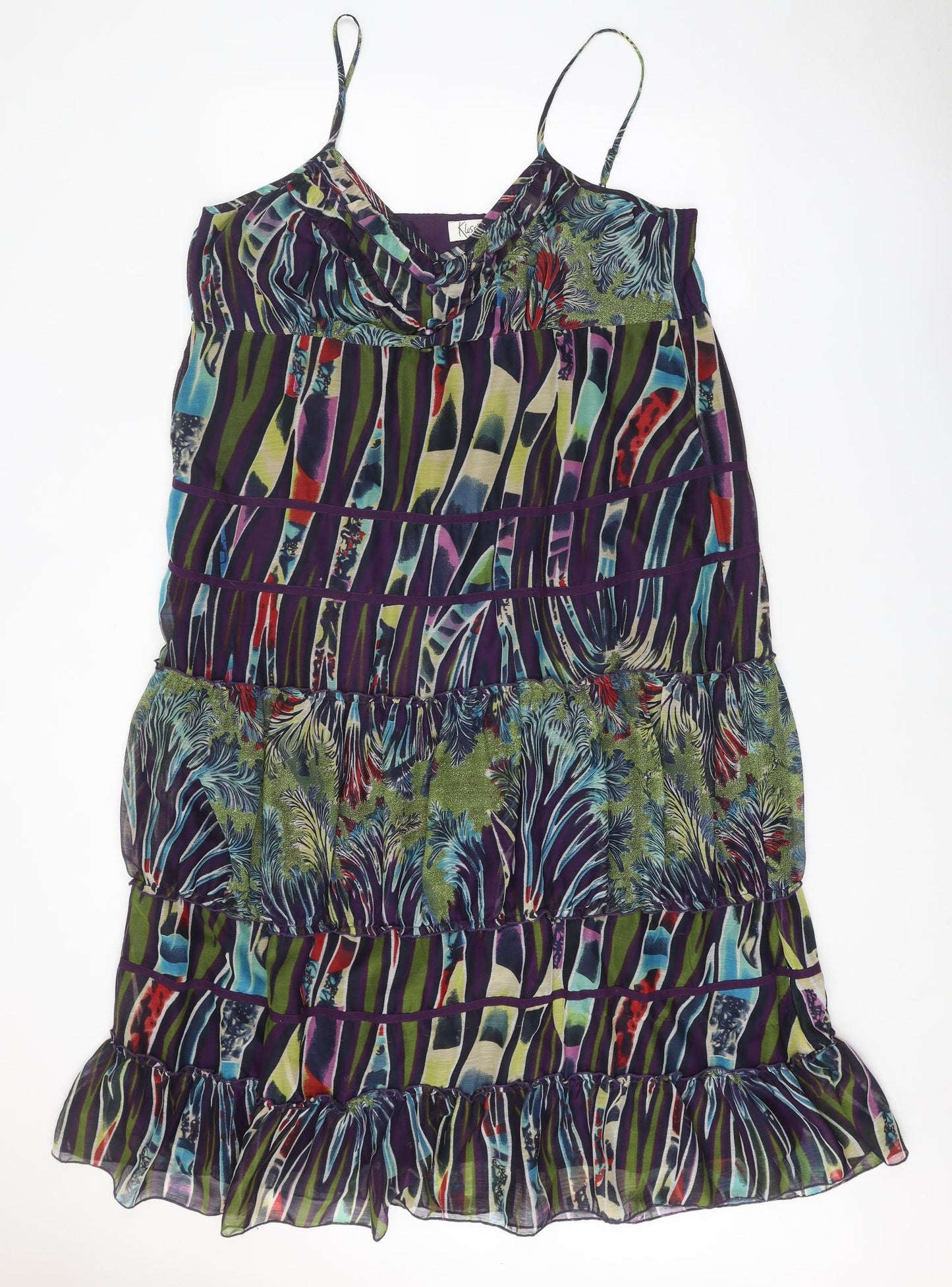 Klass Womens Purple Geometric Polyester A-Line Size 18 V-Neck Pullover