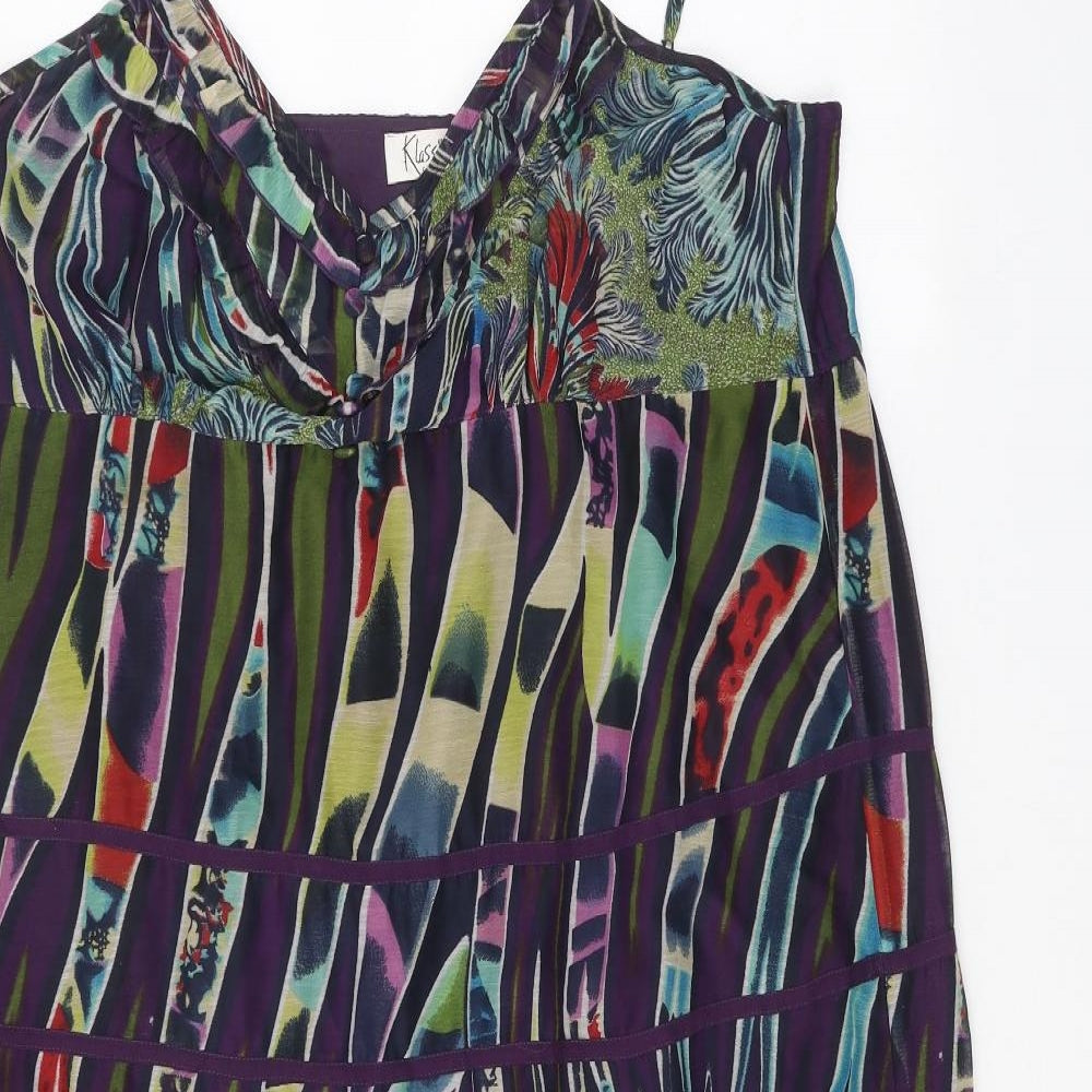 Klass Womens Purple Geometric Polyester A-Line Size 18 V-Neck Pullover