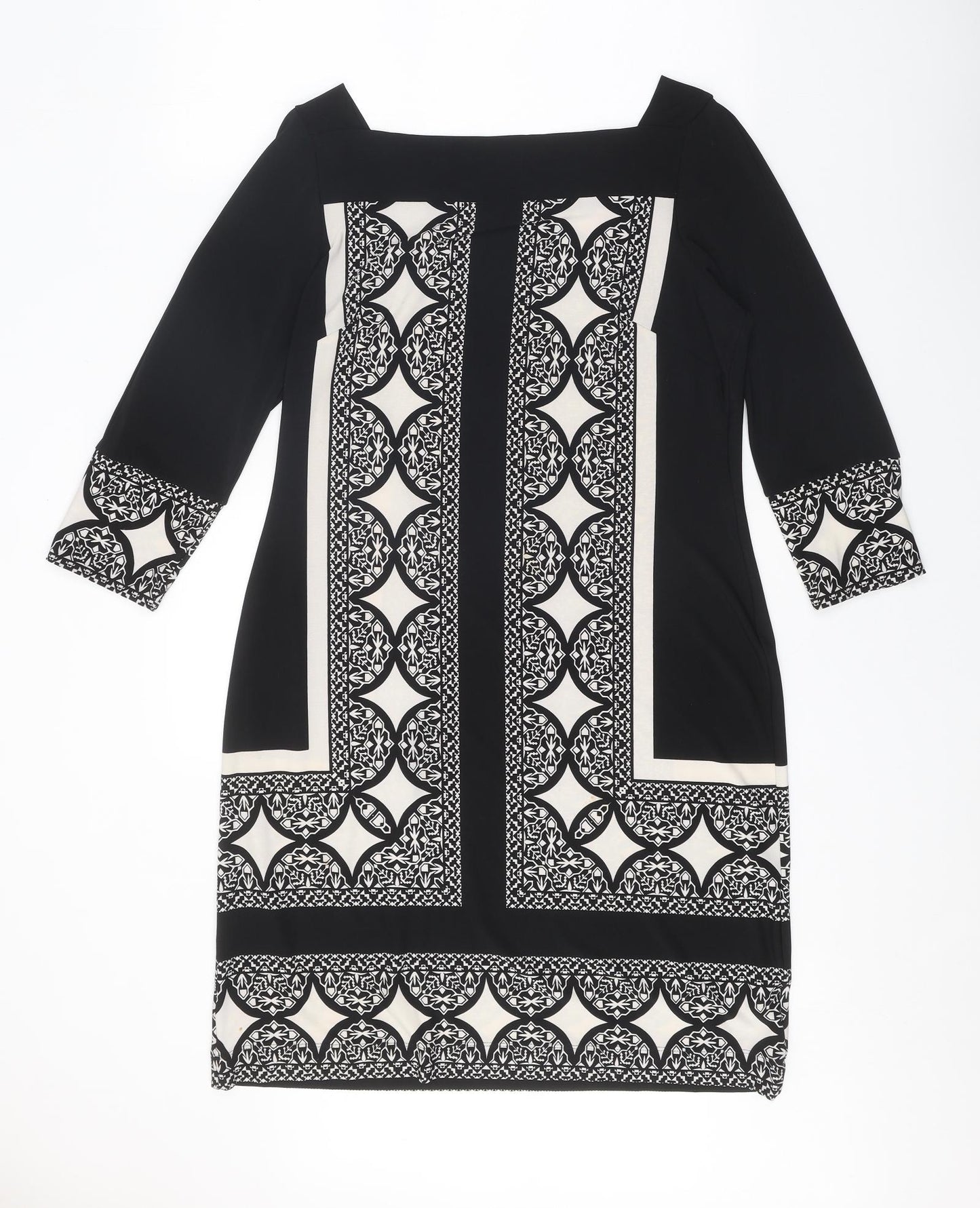 Marks and Spencer Womens Black Geometric Polyester Shift Size 14 Square Neck Pullover