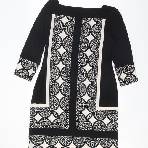 Marks and Spencer Womens Black Geometric Polyester Shift Size 14 Square Neck Pullover