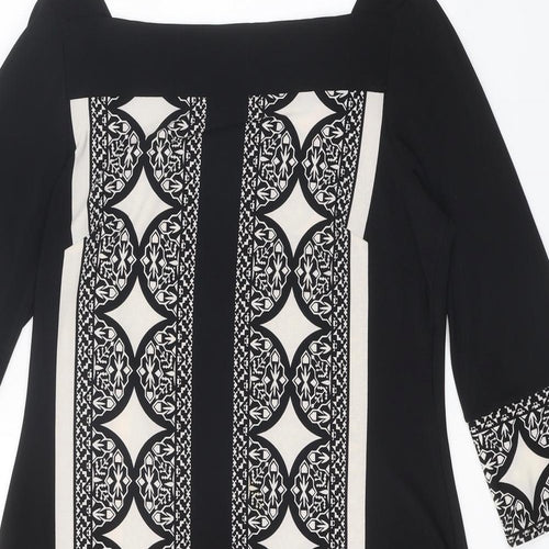Marks and Spencer Womens Black Geometric Polyester Shift Size 14 Square Neck Pullover