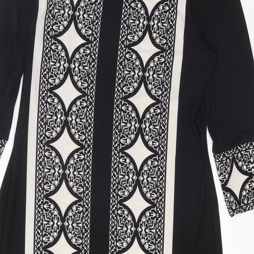 Marks and Spencer Womens Black Geometric Polyester Shift Size 14 Square Neck Pullover