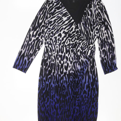 Coast Womens White Animal Print Polyester Pencil Dress Size 10 V-Neck Pullover - Leopard Print Ombré