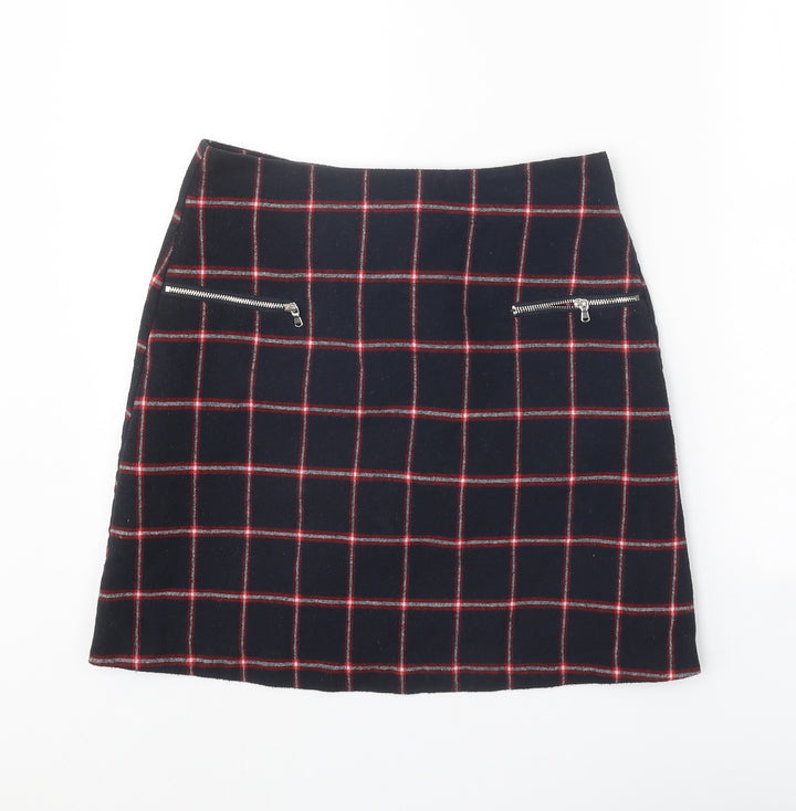 Preworn Womens Black Check Polyester Mini Skirt Size 28 in Zip