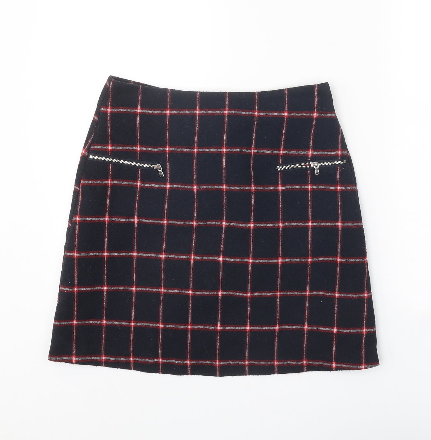 Preworn Womens Black Check Polyester Mini Skirt Size 28 in Zip