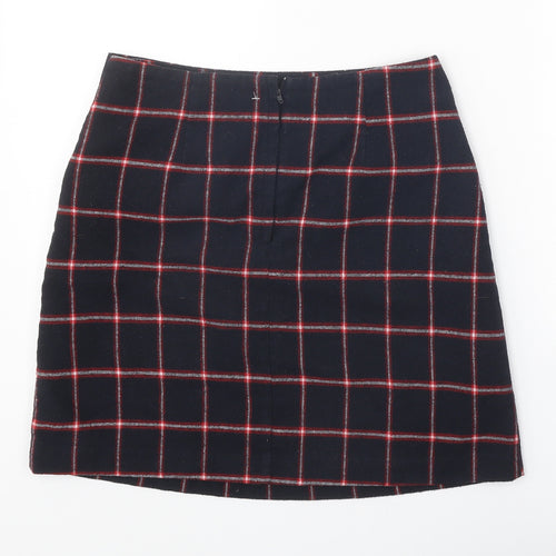 Preworn Womens Black Check Polyester Mini Skirt Size 28 in Zip