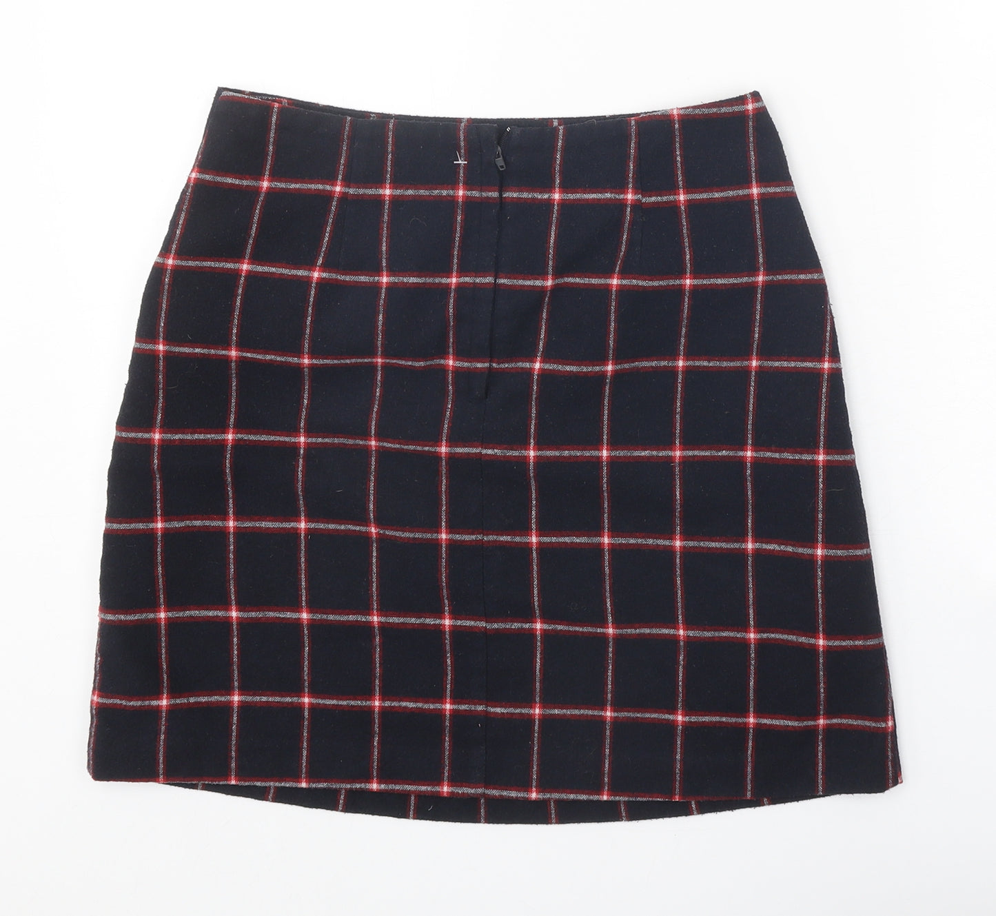 Preworn Womens Black Check Polyester Mini Skirt Size 28 in Zip