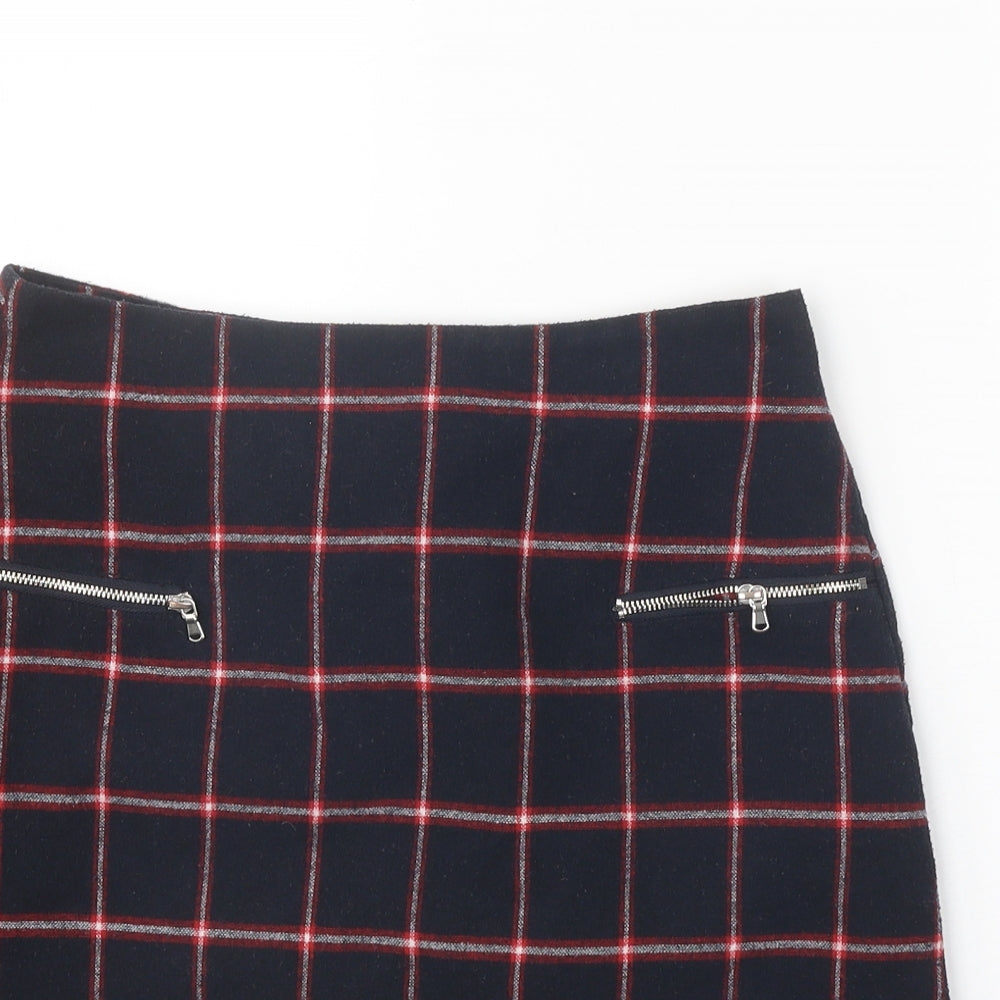 Preworn Womens Black Check Polyester Mini Skirt Size 28 in Zip