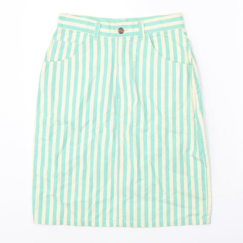 Second Image Womens Green Striped Cotton A-Line Skirt Size 25 in Zip - Play Loud