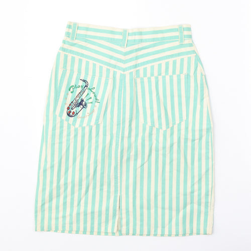Second Image Womens Green Striped Cotton A-Line Skirt Size 25 in Zip - Play Loud