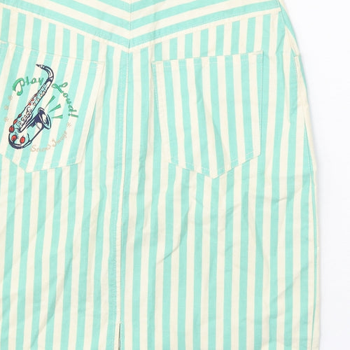Second Image Womens Green Striped Cotton A-Line Skirt Size 25 in Zip - Play Loud