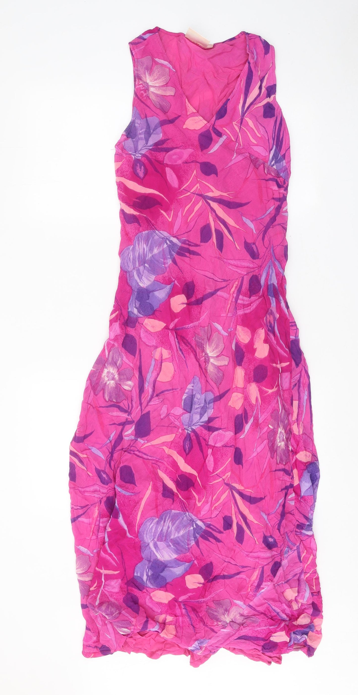 Adini Womens Pink Floral Viscose A-Line Size M V-Neck Pullover