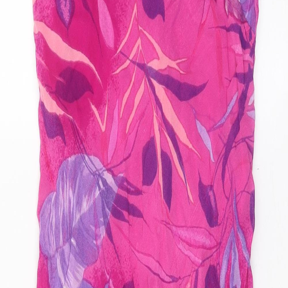 Adini Womens Pink Floral Viscose A-Line Size M V-Neck Pullover