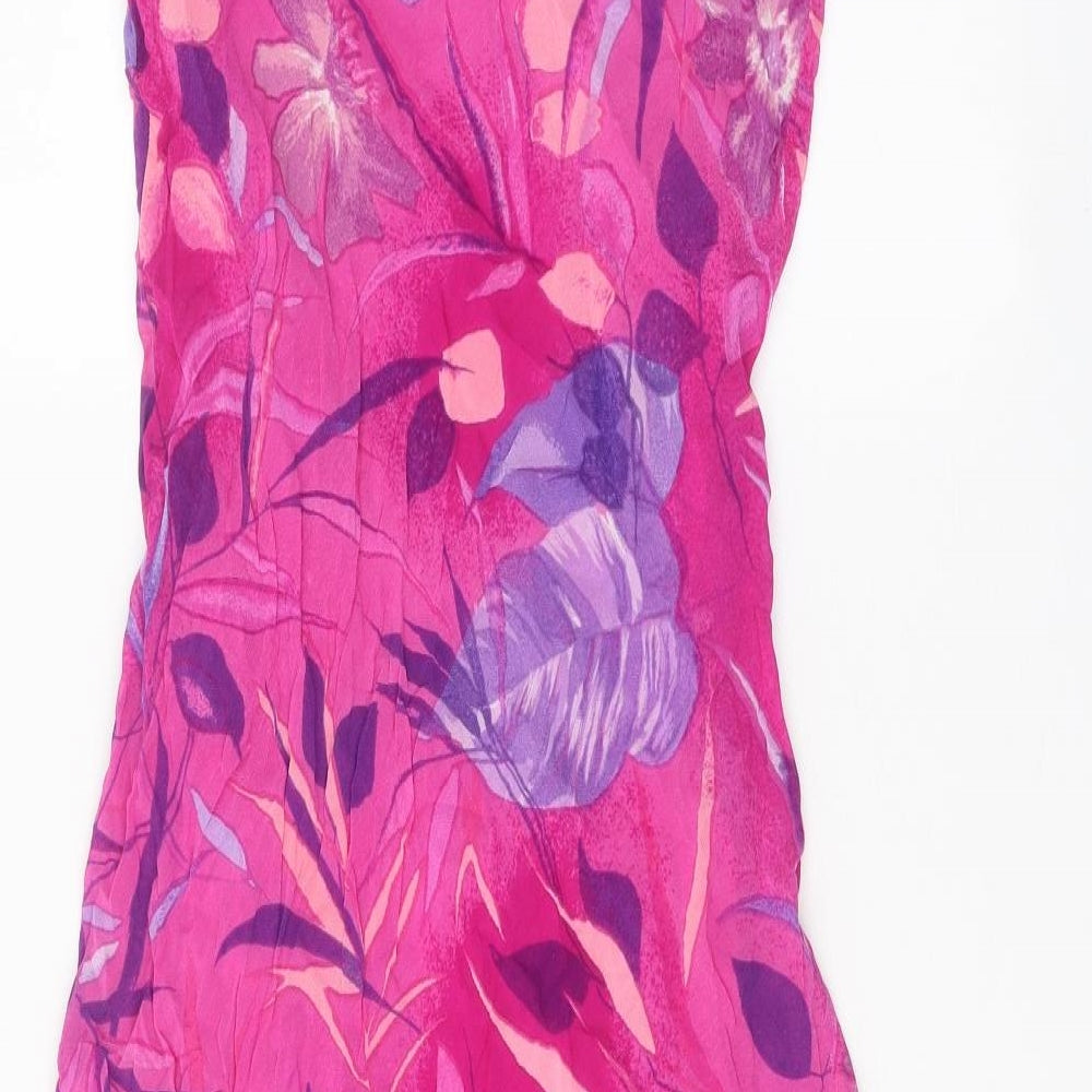 Adini Womens Pink Floral Viscose A-Line Size M V-Neck Pullover