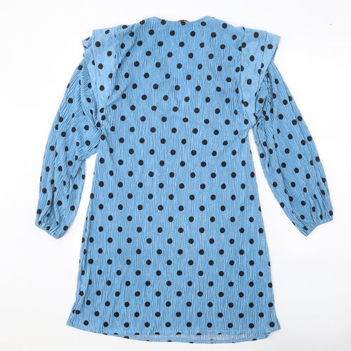 Zara Womens Blue Polka Dot Polyester Shift Size S V-Neck Pullover