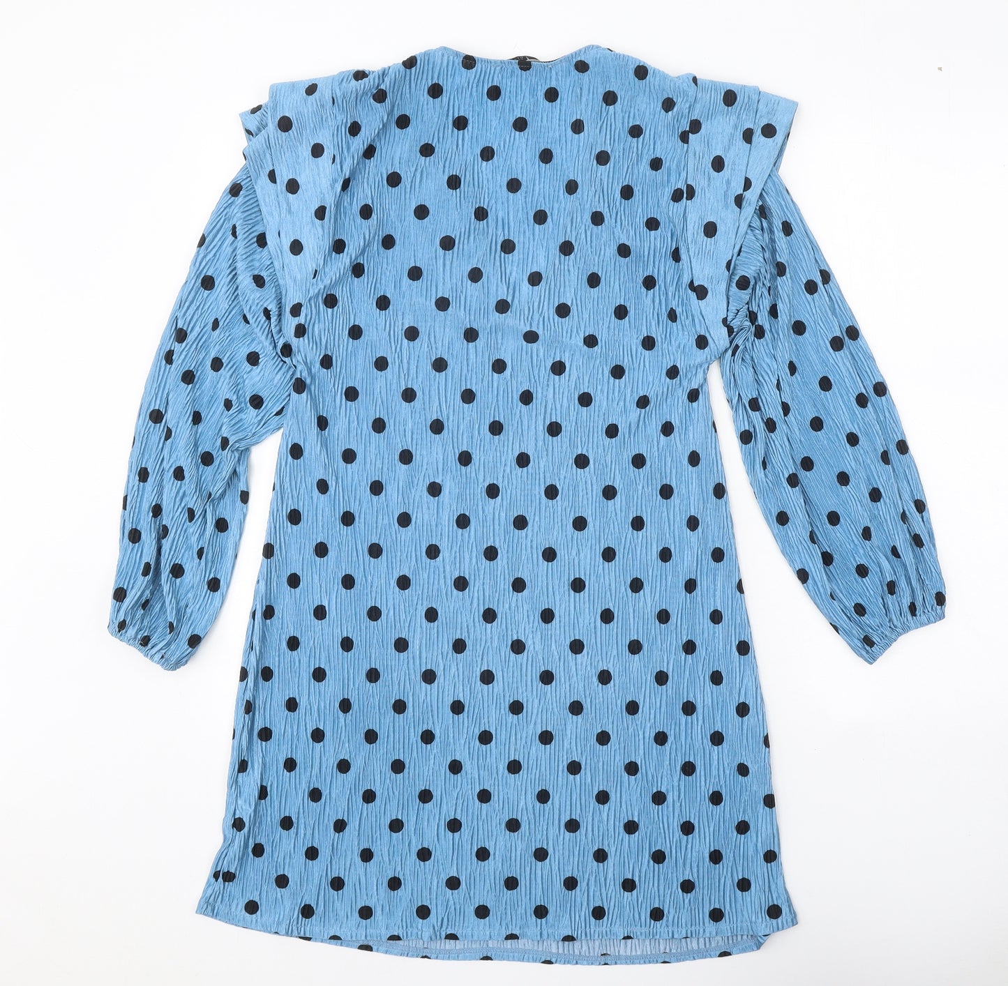 Zara Womens Blue Polka Dot Polyester Shift Size S V-Neck Pullover