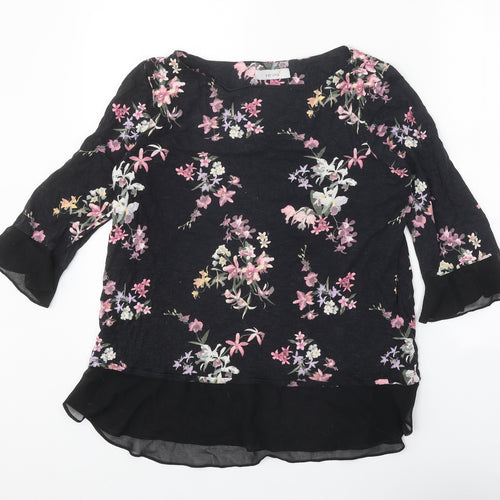 Per Una Womens Black Geometric Viscose Basic Blouse Size 14 Round Neck
