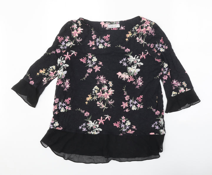 Per Una Womens Black Geometric Viscose Basic Blouse Size 14 Round Neck