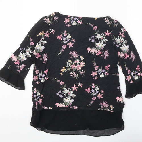 Per Una Womens Black Geometric Viscose Basic Blouse Size 14 Round Neck