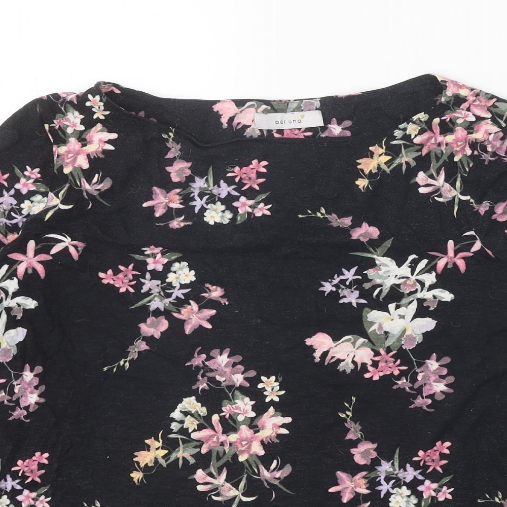 Per Una Womens Black Geometric Viscose Basic Blouse Size 14 Round Neck