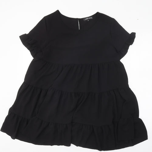Cameo Rose Womens Black Polyester A-Line Size S Scoop Neck Button - Tiered