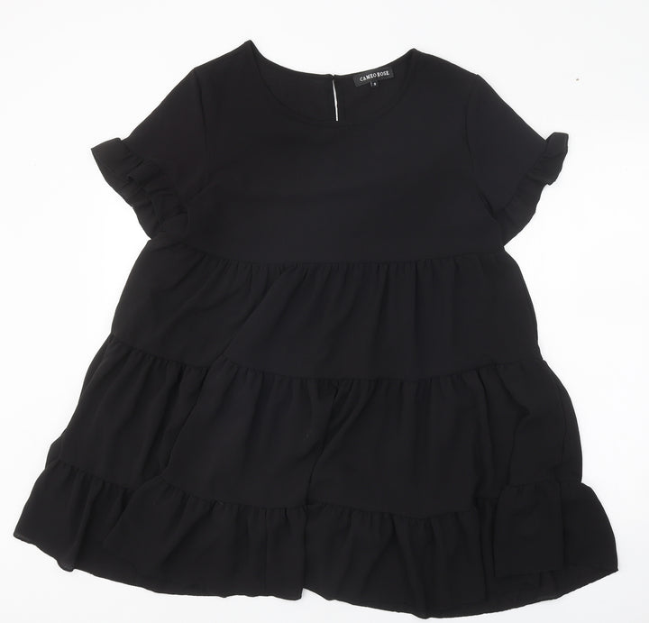 Cameo Rose Womens Black Polyester A-Line Size S Scoop Neck Button - Tiered
