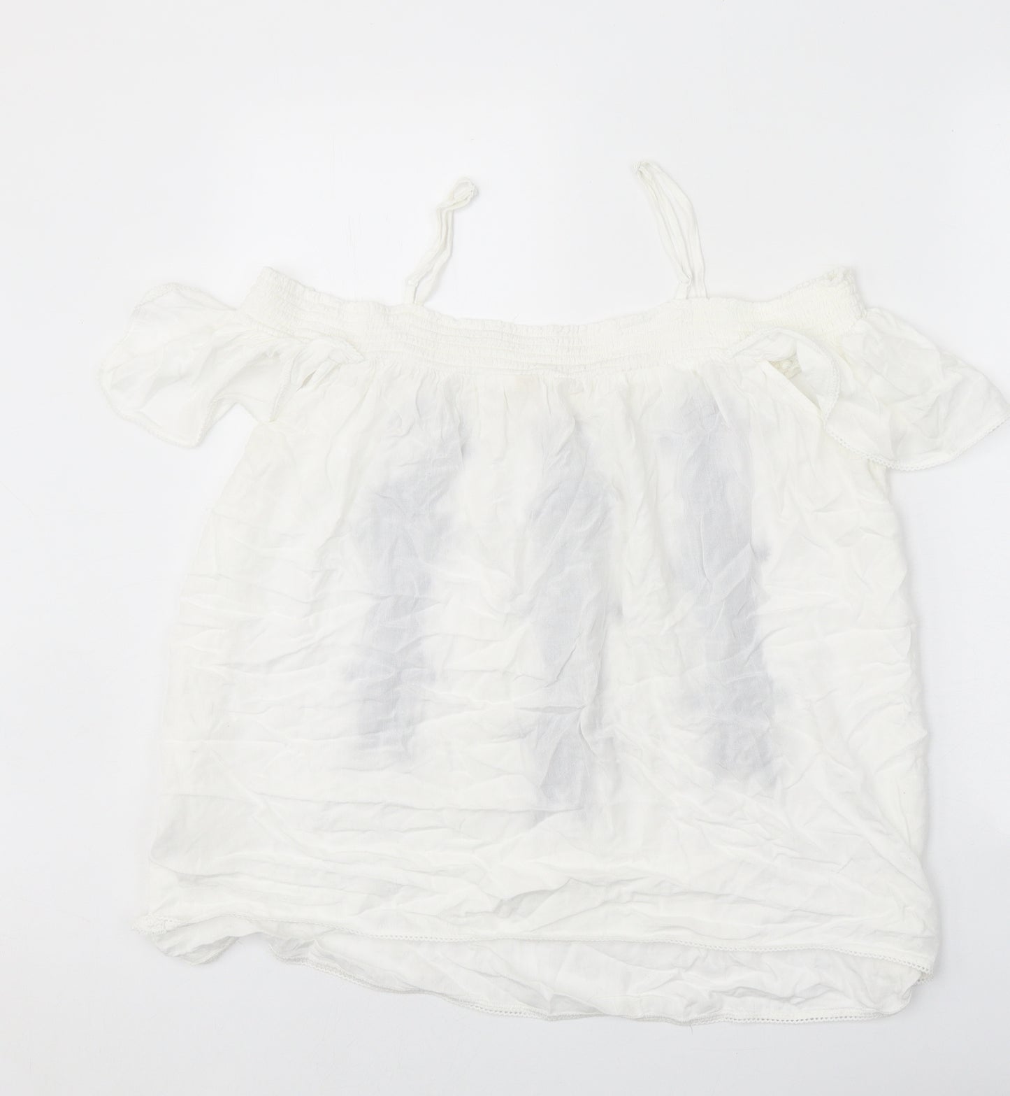 Indigo Womens White Viscose Basic Blouse Size 18 Square Neck - Cold Shoulder