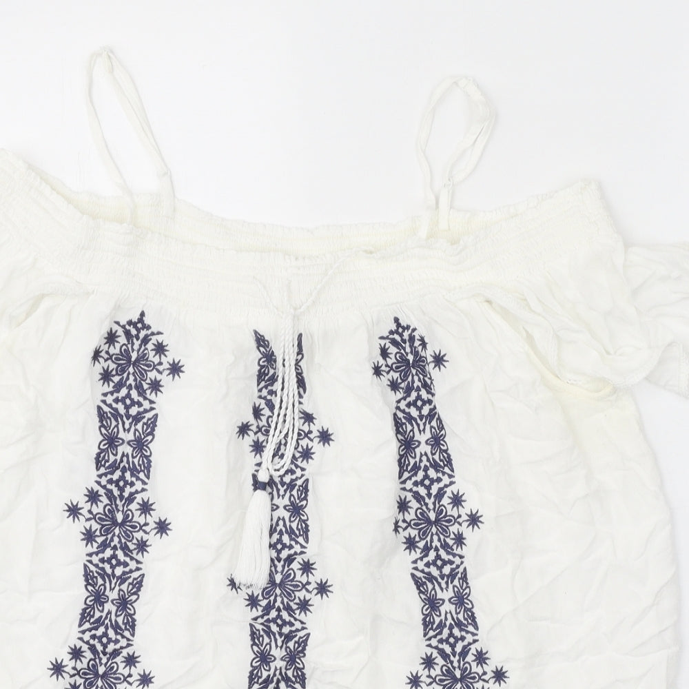 Indigo Womens White Viscose Basic Blouse Size 18 Square Neck - Cold Shoulder
