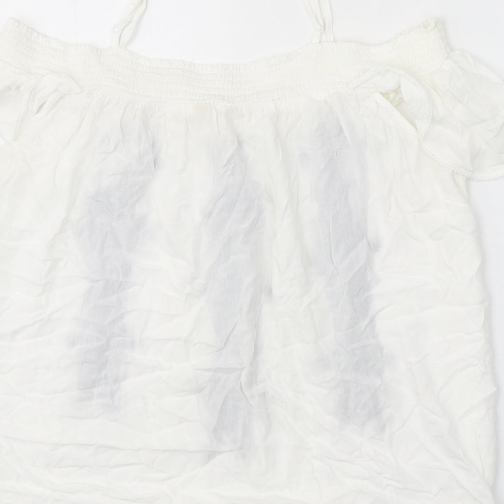 Indigo Womens White Viscose Basic Blouse Size 18 Square Neck - Cold Shoulder