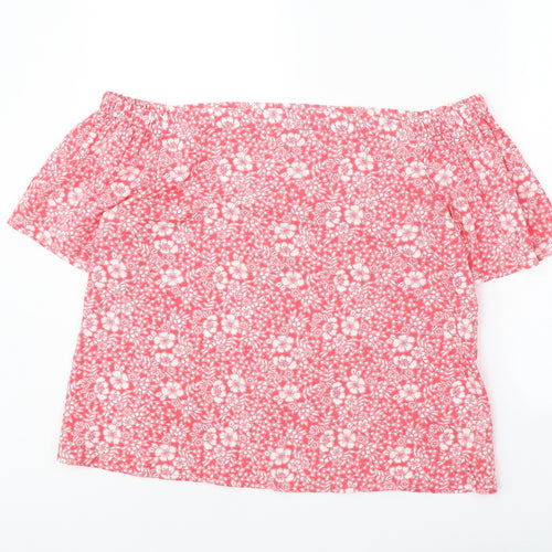 Peacocks Womens Pink Floral Polyester Cropped Blouse Size 14 Off the Shoulder - Bardot