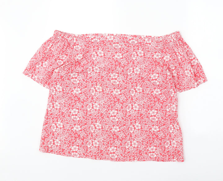 Peacocks Womens Pink Floral Polyester Cropped Blouse Size 14 Off the Shoulder - Bardot